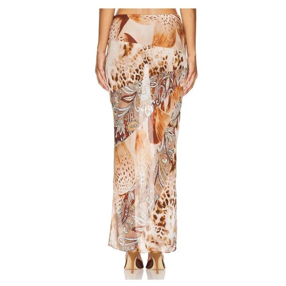 RETROFETE Aubree Skirt Brown Animal Print Maxi Skirt sheer AS IS sz XS - Picture 2 of 14